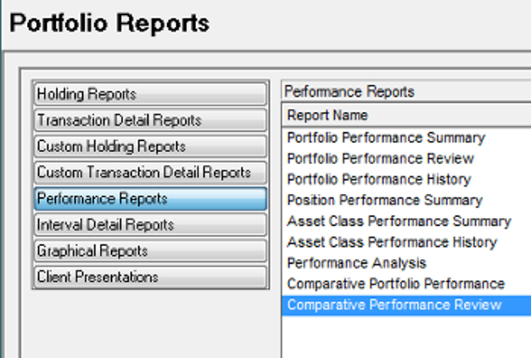 What do the columns mean on PortfolioCenter performance reports?