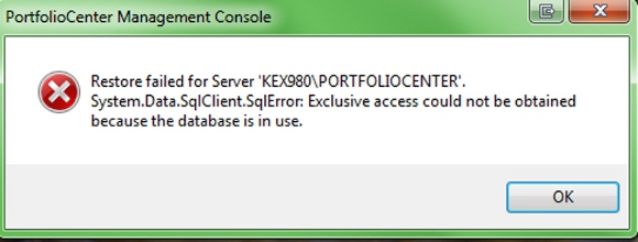Restore Backup Error in PortfolioCenter Management Console